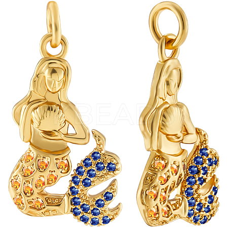 8Pcs Brass Micro Pave Cubic Zirconia Pendants KK-BBC0014-40-1