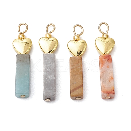 Natural Crazy Lace Agate/Map Stone/Flower Amazonite/Wood Lace Stone Rectangle Pendants PALLOY-JF02973-1