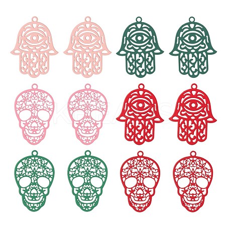 36Pcs 2 Style 430 Stainless Steel Filigree Pendants STAS-LS0001-83-1