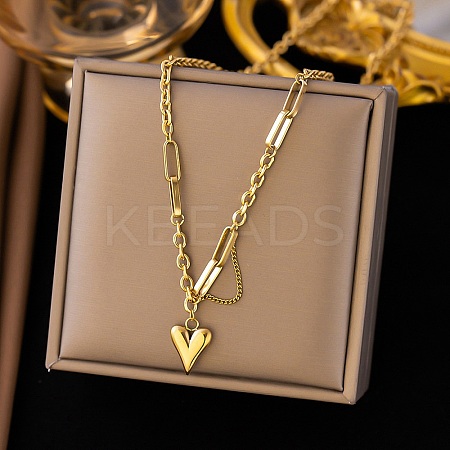 304 Stainless Steel Heart Pendant Necklaces for Women NJEW-Q028-05G-1