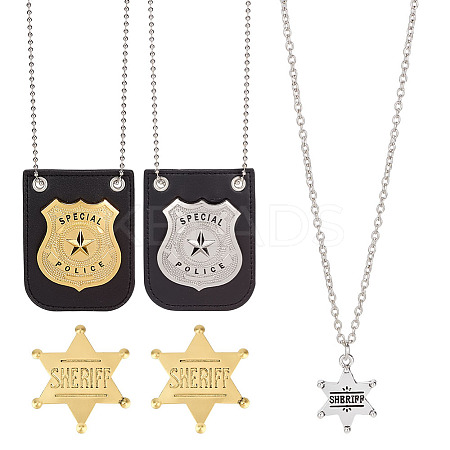 2Pcs 2 Colors PU Leather & Alloy Police Badge with Chain and Belt Blip AJEW-MA0001-24-1