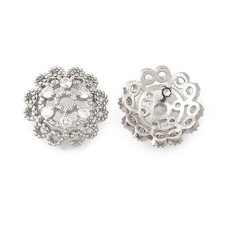 Flower Brass Micro Pave Clear Cubic Zirconia Bead Caps KK-V008-33P-1