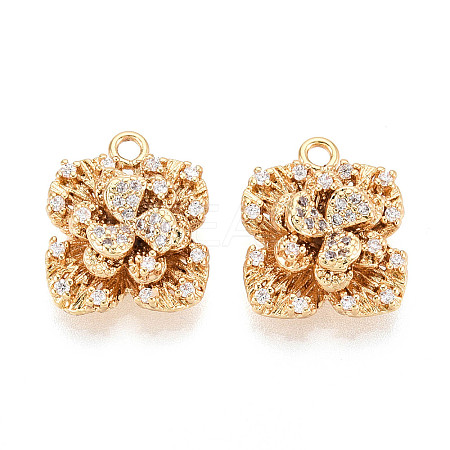 Brass Micro Pave Clear Cubic Zirconia Pendants KK-T077-32G-1