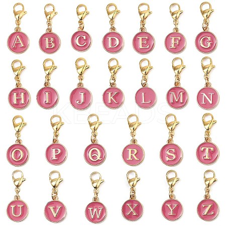 26Pcs 26 Styles Flat Round with Letter A`Z Alloy Enamel Pendant Decoration HJEW-JM02404-1