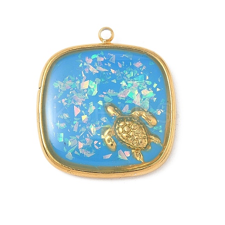 304 Stainless Steel Epoxy Resin with Natural Shell and Sequins Inside Pendants STAS-L026-17G-H03-1