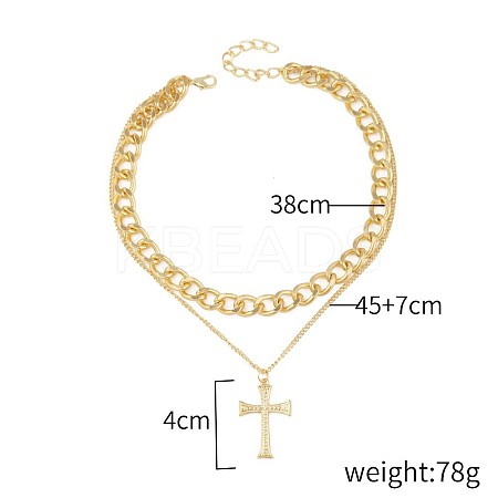 Alloy Cross Pendant Double Layer Necklaces for Women FS-WGA4DD0-08-1