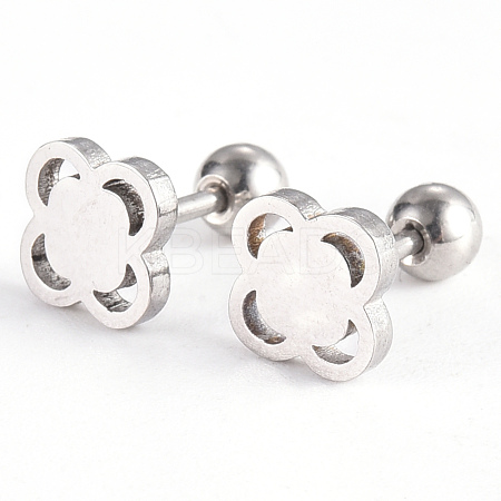 Tarnish Resistant 201 Stainless Steel Flower Barbell Cartilage Earrings EJEW-R147-15-1