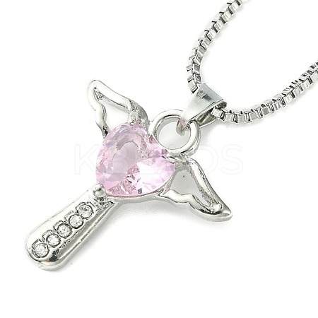 Cubic Zirconia Fairy with Heart Pendant Necklace with Box Chains LS-NJEW-C004-01D-1