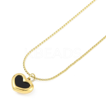 Ion Plating(IP) 304 Stainless Steel Black Enamel Boston Link Chains Heart Pendant Necklaces for Women NJEW-K276-13G-1