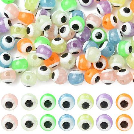 70Pcs 7 Colors Luminous & Printed Opaque Acrylic Beads LACR-FS0001-01-1