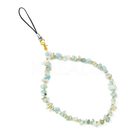 Natural Flower Amazonite Chip & CCB Plastic Round Beaded Mobile Straps HJEW-FZ00003-1