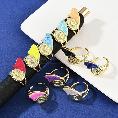 Brass Enamel Adjustable Cuff Rings for Women RJEW-G357-01D-1