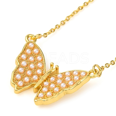 Brass & Plastic Imitation Pearl Buttefly Pendant Necklaces NJEW-F326-05G-1