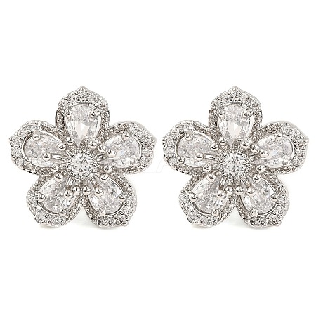 Cubic Zirconia Flower Stud Earrings EJEW-I304-16P-01-1