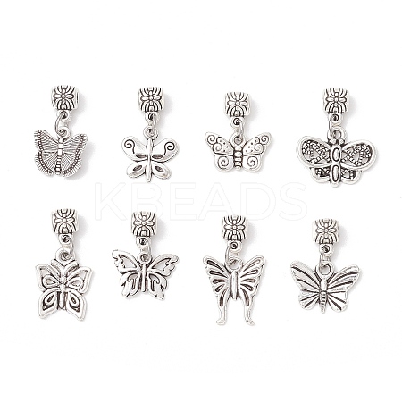 8Pcs 8 Styles Alloy Butterfly European Dangle Charms PALLOY-JF03874-1