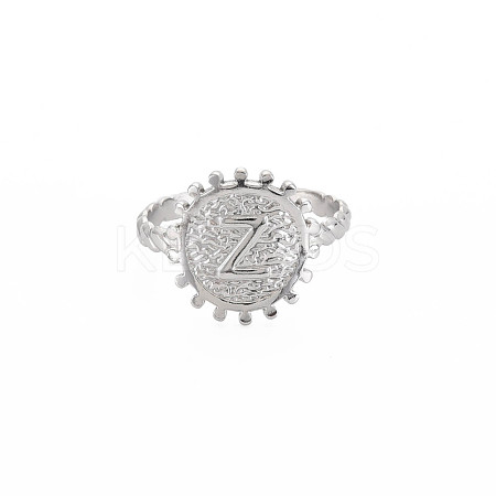 304 Stainless Steel Flat Round with Initial Letter Open Cuff Ring for Men Women RJEW-S405-246P-Z-1