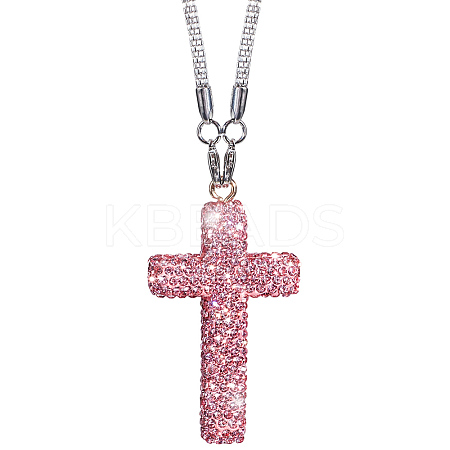 Polymer Clay Rhinestone Cross Pendant Alloy Chain Necklaces NJEW-CN0001-16C-1