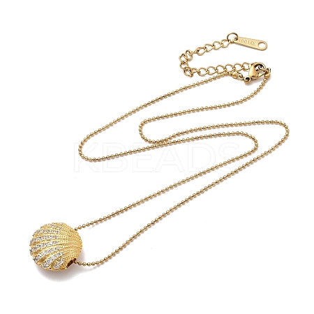 304 Stainless Steel Pave Clear Glass Rhinestone Shell Shape Pendant Ball Chain Necklaces for Women NJEW-K255-53G-1