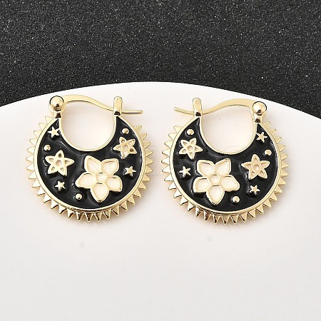 Flower Brass Enamel Hoop Earrings EJEW-Z157-02G-1