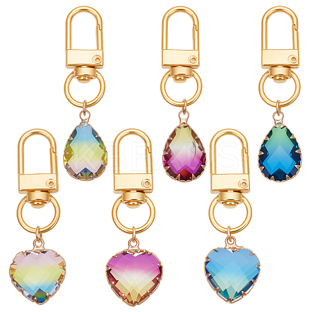 6Pcs 6 Styles Heart/Teardrop K9 Glass Imitation Tourmaline Pendants Decoration HJEW-NB00204-1