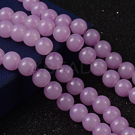 Violet Color Spray Painted Round Imitation Jade Glass Beads Strands X-DGLA-S076-8mm-22-1