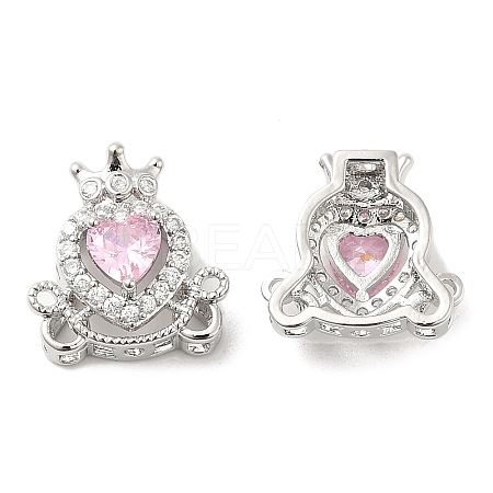 Brass Micro Pave Pink Cubic Zirconia Charms KK-F860-74P-02-1