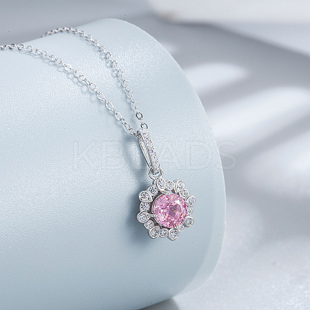 Flower 925 Sterling Silver Pave Cubic Zirconia Pendant Necklaces for Women FS-WG92113-04-1