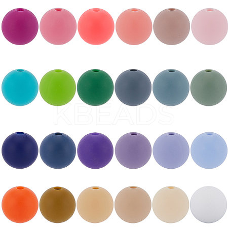 120Pcs 24 Colors Round Food Grade Eco-Friendly Silicone Beads SIL-SP0001-04-1