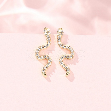Brass Micro Pave Cubic Zirconia Stud Crawler Earrings KK-CBAA351-16G-01-1