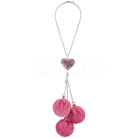 Plush Cloth Fabric Round & Polymer Clay Rhinestone Heart Pendant Hanging Ornament HJEW-DR00079-1
