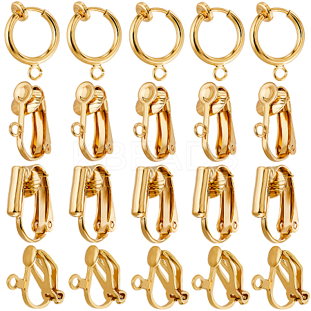 24Pcs 4 Style Brass & 304 Stainless Steel Clip-on Hoop Earring Findings KK-BBC0012-54-1