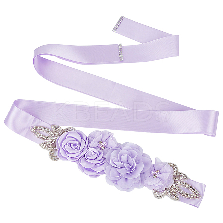 Rhinestone Flower with ABS Imitation Pearl Bridal Belt AJEW-WH0348-119C-1
