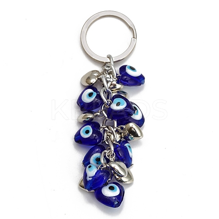 Heart with Evil Eye Lampwork Pendant Keychains PW-WG18858-03-1