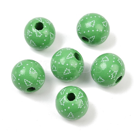 Christmas Printed Schima Wood European Beads WOOD-I015-01H-1