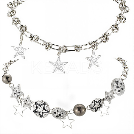 2Pcs 2 Styles Alloy Star Necklace Sets for Women NJEW-SC0001-51-1