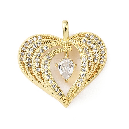 Brass Micro Pave Clear Cubic Zirconia Pendants KK-B141-43G-02-1