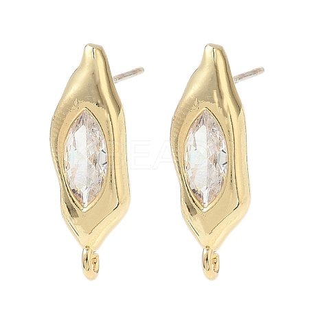 Nuggets Brass Micro Pave Clear Cubic Zirconia Stud Earring Findings KK-D386-18G-1