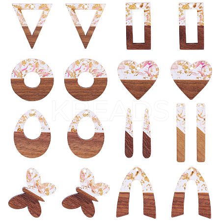 18Pcs 9 Styles Transparent Resin & Walnut Wood Pendants RESI-TA0003-35-1