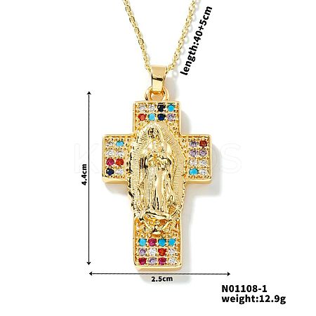 European and American Brass Pave Cubic Zirconis Virgin Mary Cross Pendant Necklaces IK3172-1-1