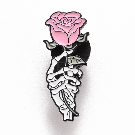 Hand Skeleton with Rose Enamel Pin JEWB-M023-22-1