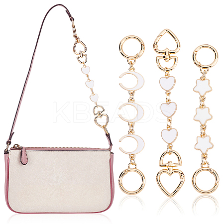 3Pcs 3 Styles Moon Star Heart Alloy Enamel Link Bag Extension Chains AJEW-GA0008-26A-1