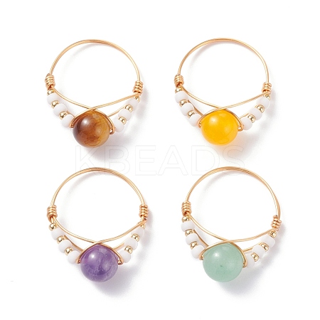 4Pcs 4 Style Natural Genmstone Wire Wrapped Finger Ring RJEW-TA00022-1