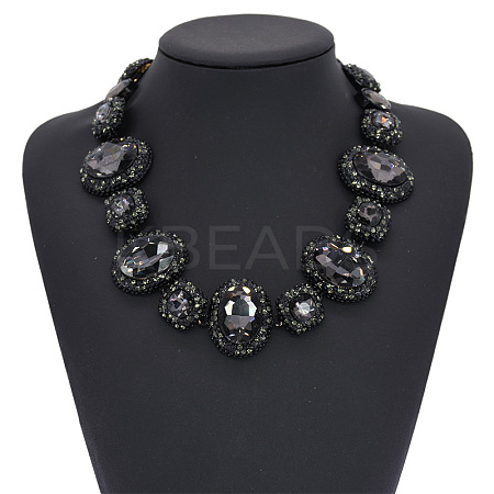 Alloy Rhinestone & Glass Oval Link Chain Necklaces for Women FS-WG2E80C-04-1