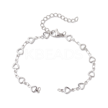 304 Stainless Steel Hollow Heart Link Chain Bracelet Makings for Women AJEW-JB01340-02-1