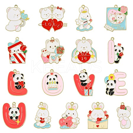 34Pcs 17 Styles Valentine's Day Alloy Enamel Pendants FIND-CJ0002-98-1