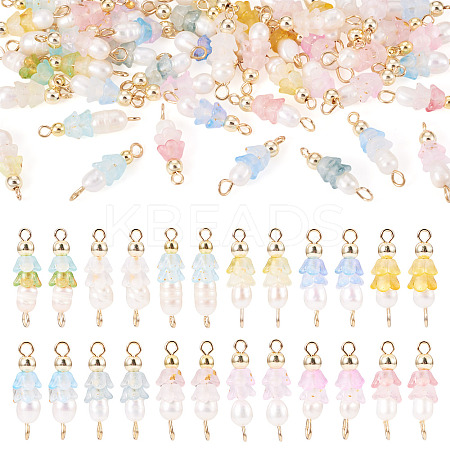 48Pcs 12 Styles Acrylic & Natural Pearl Flower Connector Charms PALLOY-CW00008-1