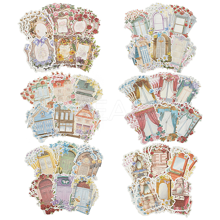 6 Sets 6 Styles Retro Paper Self Adhesive Decorative Stickers DIY-OC0011-15-1