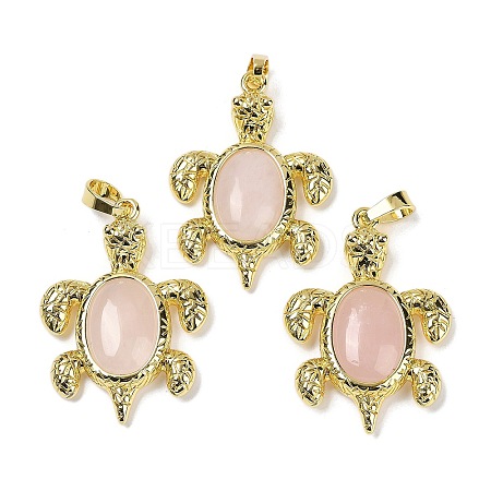 Natural Rose Quartz & Brass Pendants KK-F887-01G-15-1