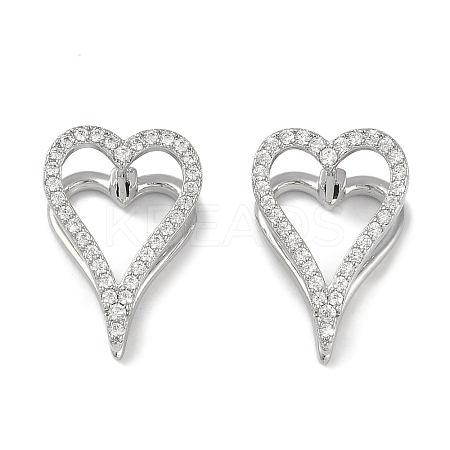Clear Cubic Zirconia Heart Hoop Earrings EJEW-L292-003P-1