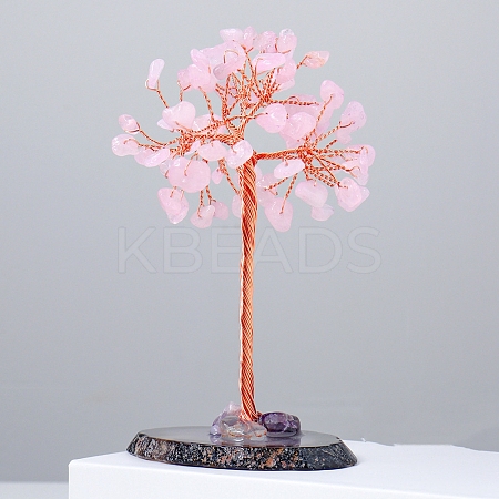 Natural Rose Quartz Chips Tree of Life Decorations PW-WG54461-06-1